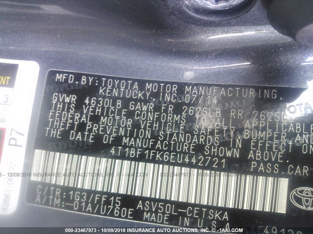 4T1BF1FK6EU442721 - 2014 TOYOTA CAMRY L/SE/LE/XLE Boz foto 9