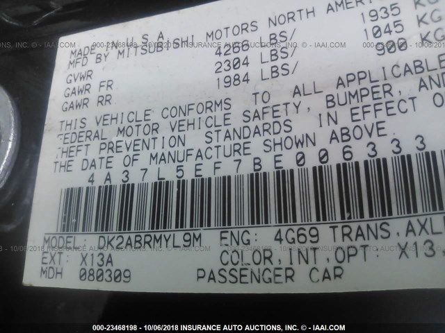 4A37L5EF7BE006333 - 2011 MITSUBISHI ECLIPSE SPYDER GS 黑色 照片 9