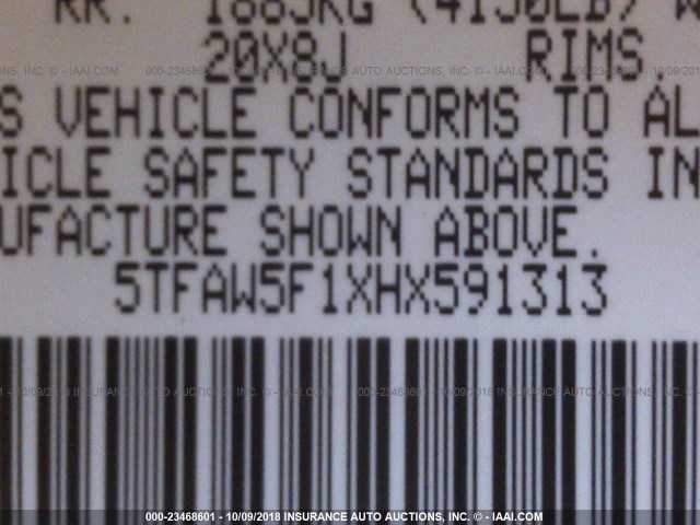 5TFAW5F1XHX591313 - 2017 TOYOTA TUNDRA CREWMAX 1794/PLATINUM 白色 照片 9