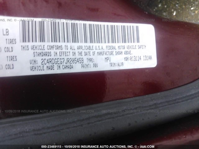 2C4RDGEG7JR205459 - 2018 DODGE GRAND CARAVAN GT RED photo 9