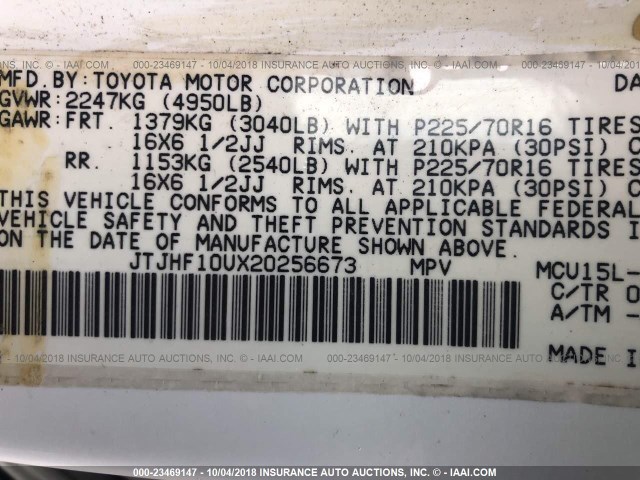 JTJHF10UX20256673 - 2002 LEXUS RX 300 WHITE photo 9