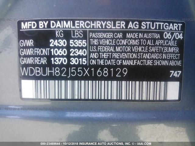 WDBUH82J55X168129 - 2005 MERCEDES-BENZ E 320 4MATIC Light Blue photo 9