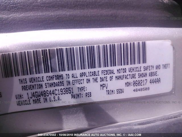 1J4GW48S44C193651 - 2004 JEEP GRAND CHEROKEE LAREDO/COLUMBIA/FREEDOM 银色 照片 9
