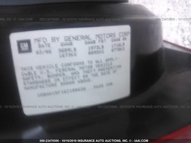 1G8AW15F16Z180626 - 2006 SATURN ION LEVEL 3 RED photo 9
