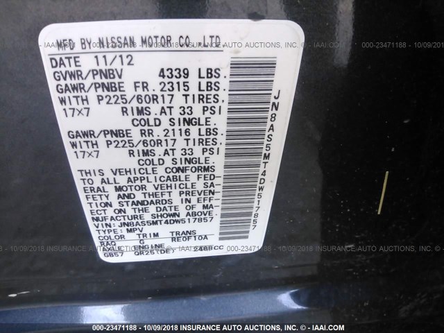 JN8AS5MT4DW517857 - 2013 NISSAN ROGUE S/SV 蓝色 照片 9