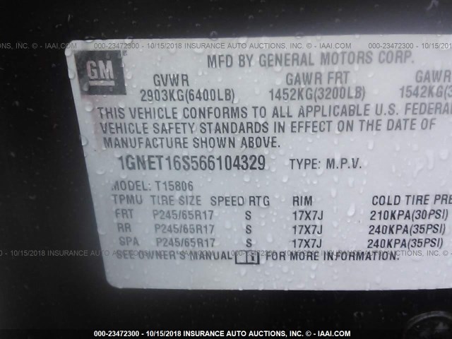 1GNET16S566104329 - 2006 CHEVROLET TRAILBLAZER EXT LS/EXT LT BURGUNDY photo 9