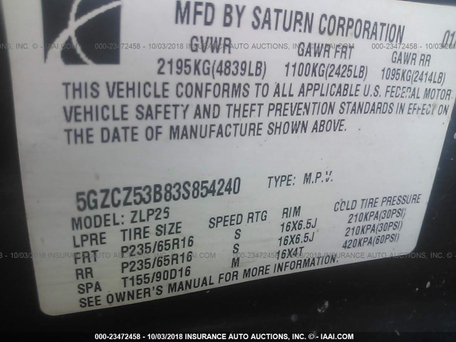 5GZCZ53B83S854240 - 2003 SATURN VUE SILVER photo 9