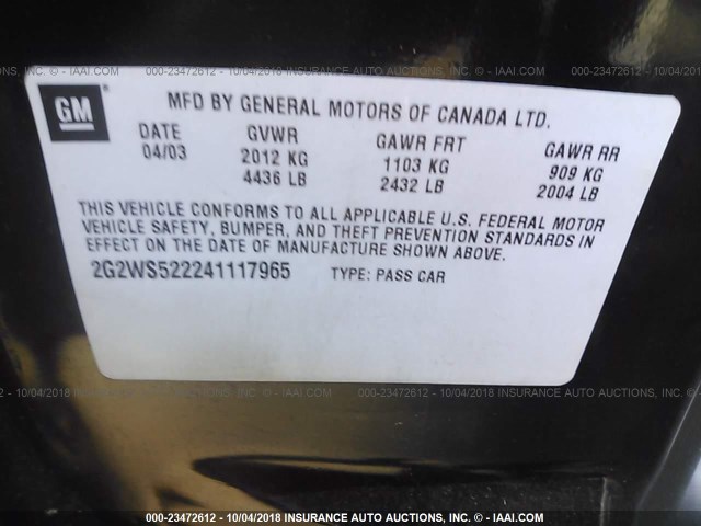 2G2WS522241117965 - 2004 PONTIAC GRAND PRIX GT2 შავი ფოტო 9