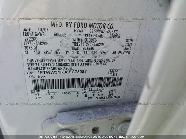 1FTWW31R38EC73083 - 2008 FORD F350 SRW SUPER DUTY Unknown photo 10