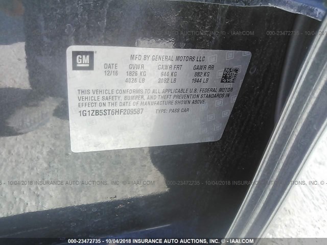 1G1ZB5ST6HF209587 - 2017 CHEVROLET MALIBU LS ნაცრისფერი ფოტო 9