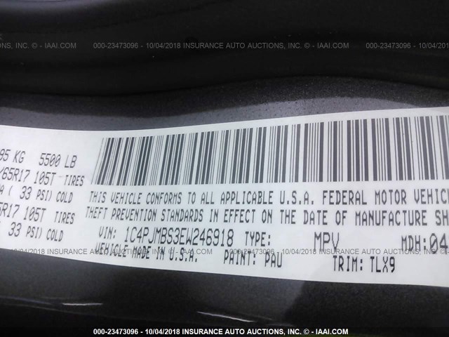 1C4PJMBS3EW246918 - 2014 JEEP CHEROKEE TRAILHAWK GRAY photo 9