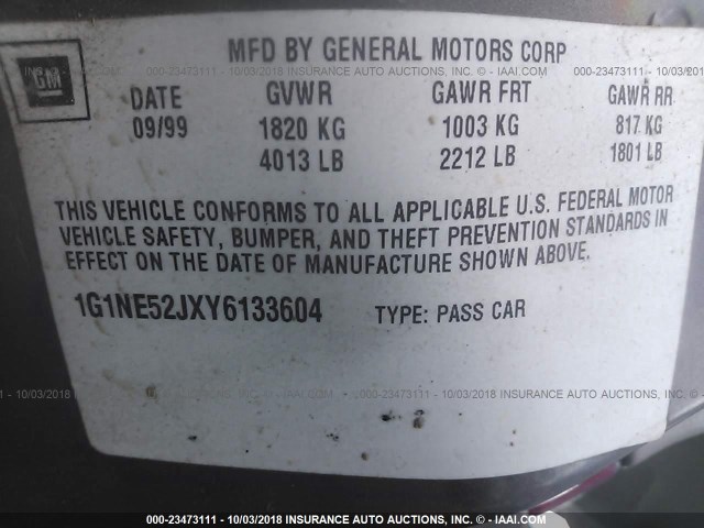 1G1NE52JXY6133604 - 2000 CHEVROLET MALIBU LS 棕色 照片 9