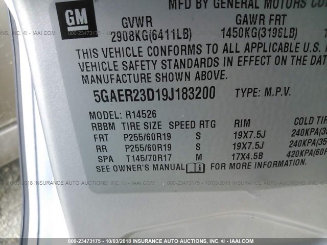 5GAER23D19J183200 - 2009 BUICK ENCLAVE CXL ვერცხლისფერი ფოტო 9