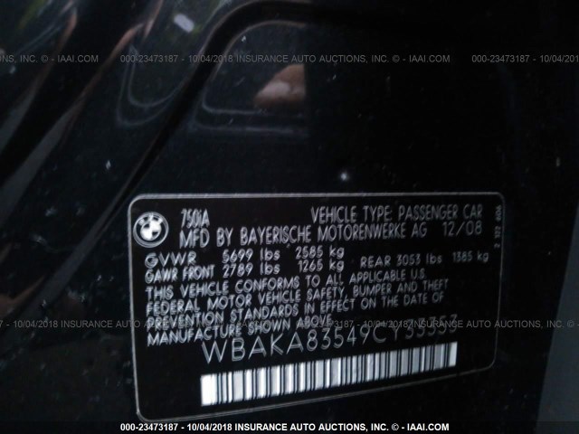 WBAKA83549CY33353 - 2009 BMW 750 I BLACK photo 9