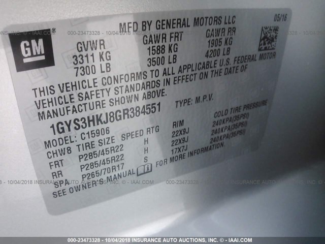 1GYS3HKJ8GR384551 - 2016 CADILLAC ESCALADE ESV LUXURY SILVER photo 9