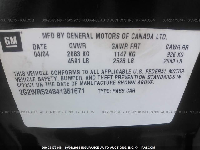 2G2WR524841351671 - 2004 PONTIAC GRAND PRIX GTP BLACK photo 9