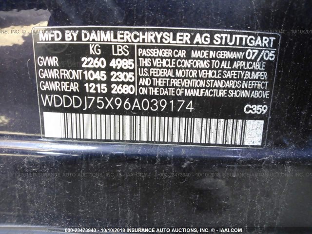 WDDDJ75X96A039174 - 2006 MERCEDES-BENZ CLS 500C Dark Blue photo 9