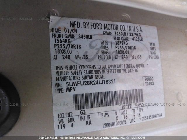 5LMFU28R24LJ18321 - 2004 LINCOLN NAVIGATOR TAN photo 9