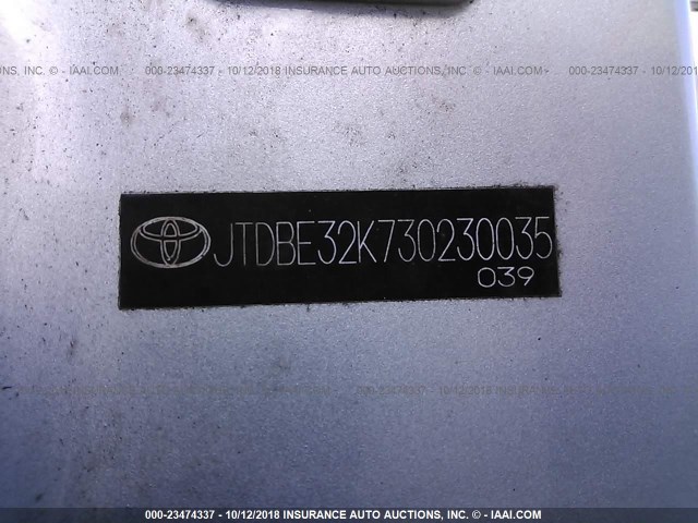 JTDBE32K730230035 - 2003 TOYOTA CAMRY LE/XLE Күміс фото 9