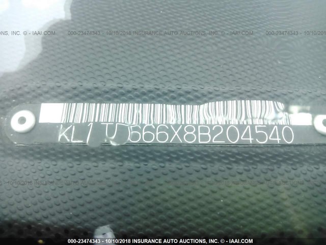 KL1TD666X8B204540 - 2008 CHEVROLET AVEO LS GRAY photo 9