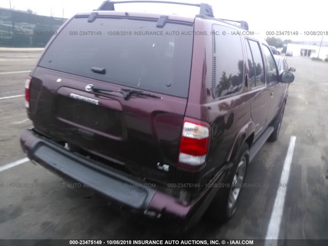 JN8DR09YX4W915848 - 2004 NISSAN PATHFINDER LE/SE BURGUNDY photo 4