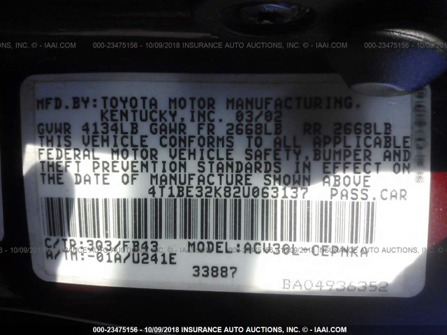 4T1BE32K82U063137 - 2002 TOYOTA CAMRY LE/XLE/SE RED photo 9