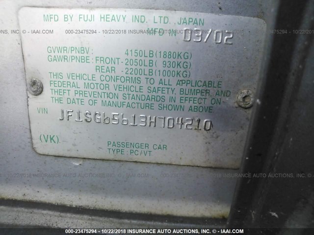 JF1SG65613H704210 - 2003 SUBARU FORESTER 2.5XS ნაცრისფერი ფოტო 9