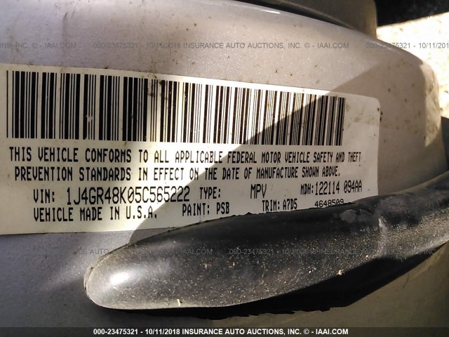 1J4GR48K05C565222 - 2005 JEEP GRAND CHEROKEE LAREDO/COLUMBIA/FREEDOM 银色 照片 9