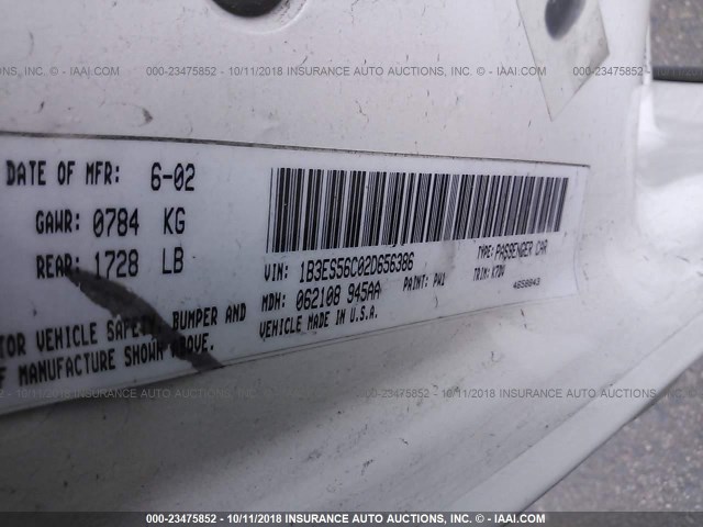 1B3ES56C02D656386 - 2002 DODGE NEON ES WHITE photo 9