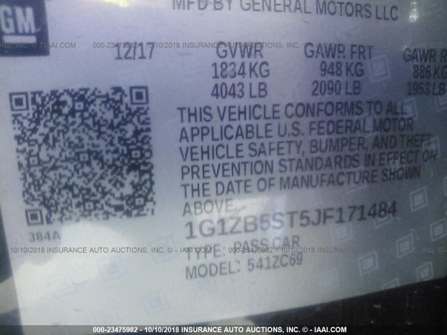 1G1ZB5ST5JF171484 - 2018 CHEVROLET MALIBU LS 黑色 照片 9