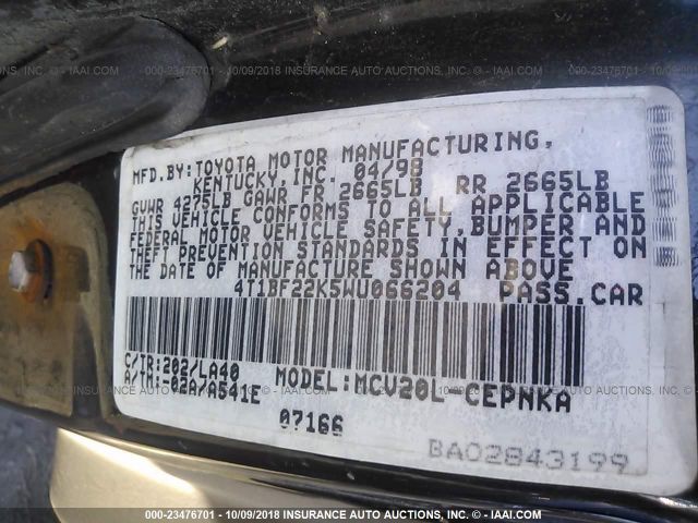 4T1BF22K5WU066204 - 1998 TOYOTA CAMRY CE/LE/XLE 黑色 照片 9