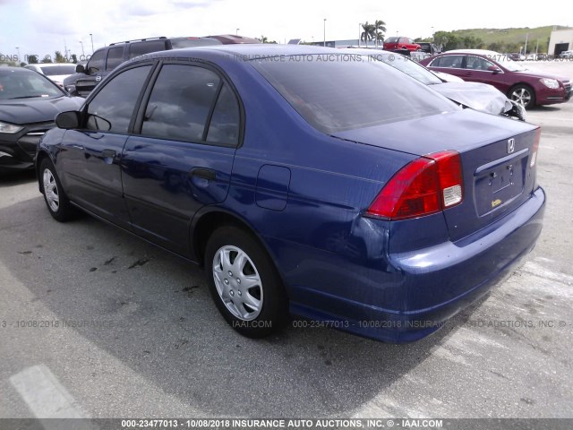 1HGES163X5L005673 - 2005 HONDA CIVIC DX VP BLUE photo 3