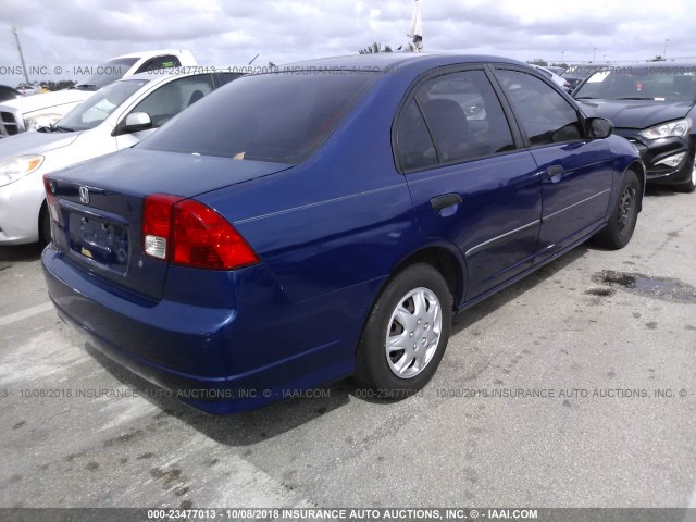 1HGES163X5L005673 - 2005 HONDA CIVIC DX VP BLUE photo 4