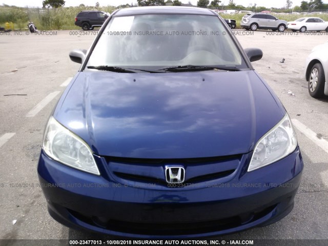 1HGES163X5L005673 - 2005 HONDA CIVIC DX VP BLUE photo 6