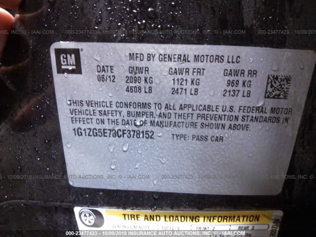 1G1ZG5E73CF378152 - 2012 CHEVROLET MALIBU LTZ 蓝色 照片 9