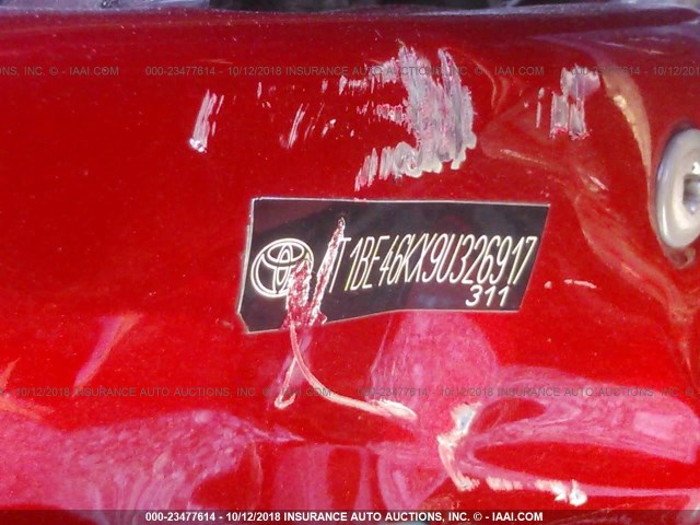 4T1BE46KX9U326917 - 2009 TOYOTA CAMRY SE/LE/XLE RED photo 9