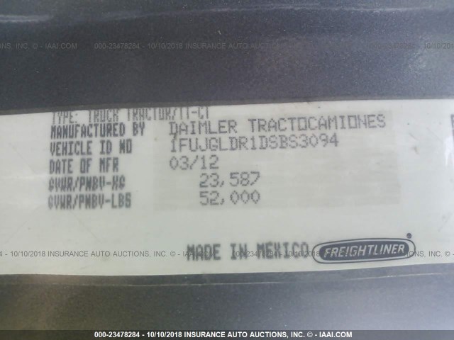 1FUJGLDR1DSBS3094 - 2013 FREIGHTLINER CASCADIA 125  BLACK photo 10