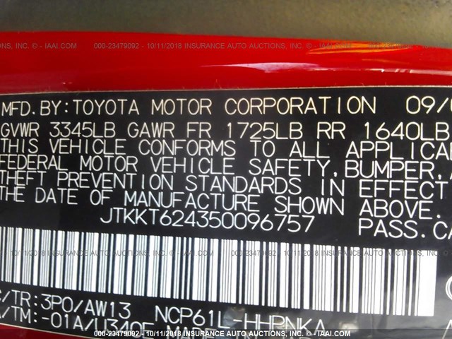 JTKKT624350096757 - 2005 TOYOTA SCION XA წითელი ფოტო 9