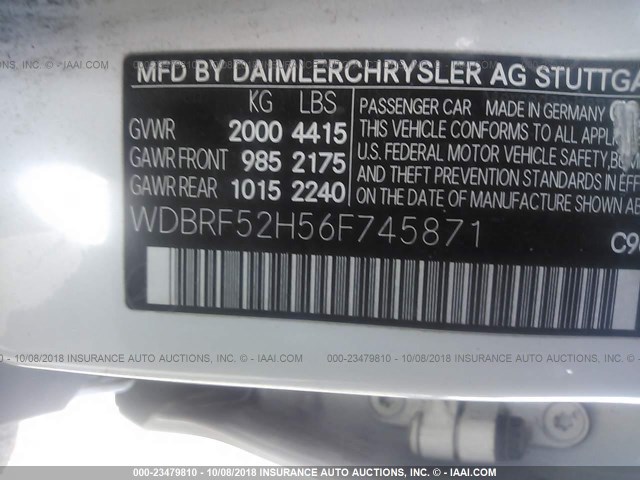 WDBRF52H56F745871 - 2006 MERCEDES-BENZ C GENERATION 2006 230 WHITE photo 9