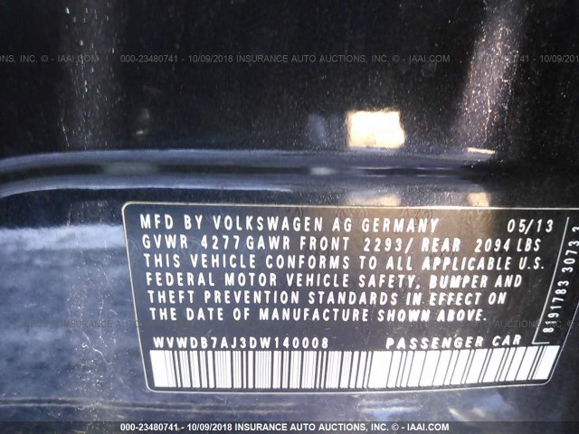 WVWDB7AJ3DW140008 - 2013 VOLKSWAGEN GOLF 蓝色 照片 9