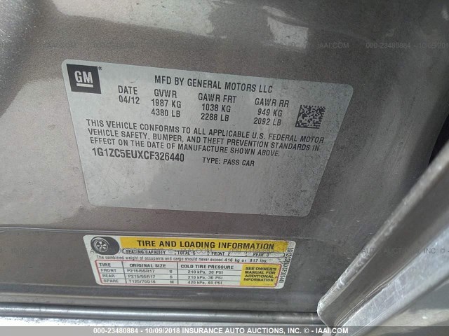 1G1ZC5EUXCF326440 - 2012 CHEVROLET MALIBU 1LT GRAY photo 9