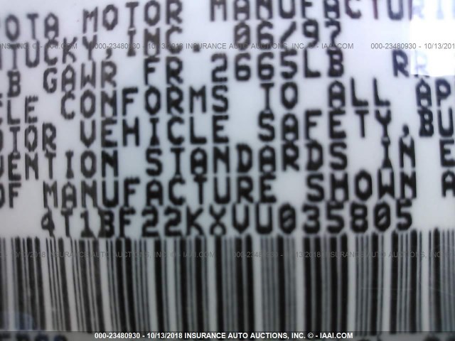 4T1BF22KXVU035805 - 1997 TOYOTA CAMRY CE/LE/XLE თეთრი ფოტო 9