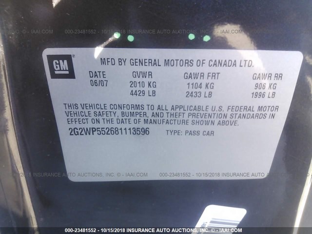 2G2WP552681113596 - 2008 PONTIAC GRAND PRIX 黑色 照片 9