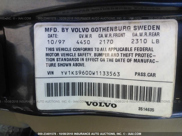 YV1KS9600W1133563 - 1998 VOLVO S90 Dark Blue photo 9