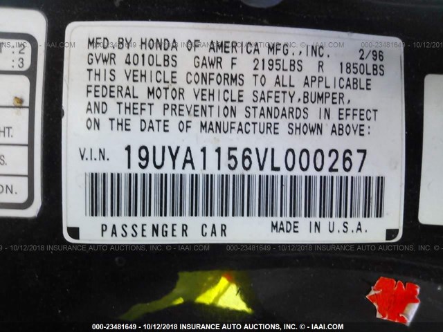 19UYA1156VL000267 - 1997 ACURA 2.2CL 黑色 照片 9