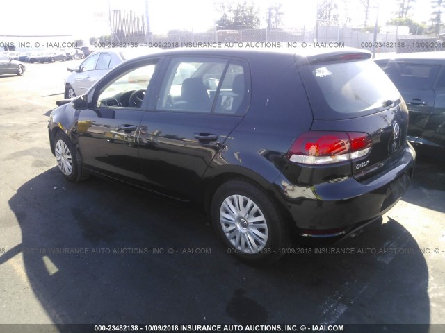 WVWDB7AJ0CW218646 - 2012 VOLKSWAGEN GOLF BLACK photo 3