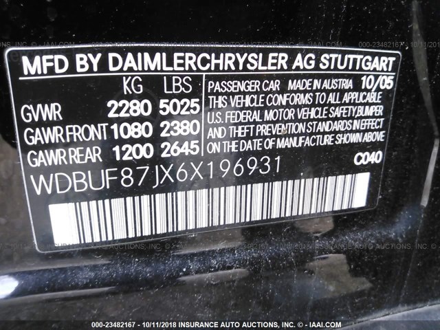 WDBUF87JX6X196931 - 2006 MERCEDES-BENZ E 350 4MATIC BLACK photo 9