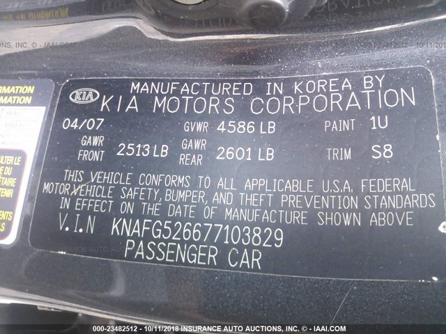 KNAFG526677103829 - 2007 KIA RONDO LX/EX GRAY photo 9