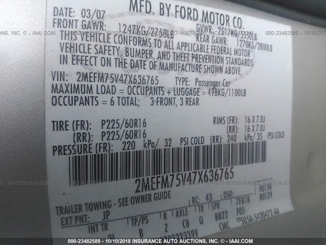 2MEFM75V47X636765 - 2007 MERCURY GRAND MARQUIS LS SILVER photo 9