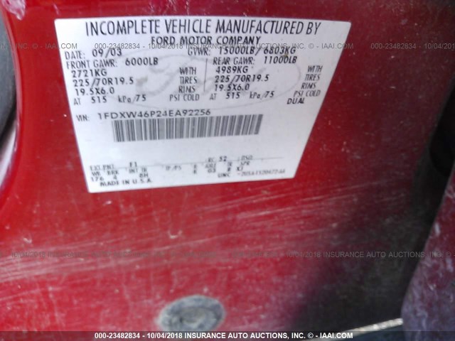 1FDXW46P24EA92256 - 2004 FORD F450 SUPER DUTY RED photo 10